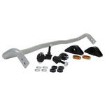 Whiteline 26mm heavy duty adjustable rear sway bar with blue synthetic elastomer bushings and mounting hardware.