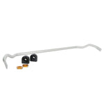 Whiteline 24mm silver powder-coated front adjustable sway bar with black synthetic elastomer bushings and hardware.
