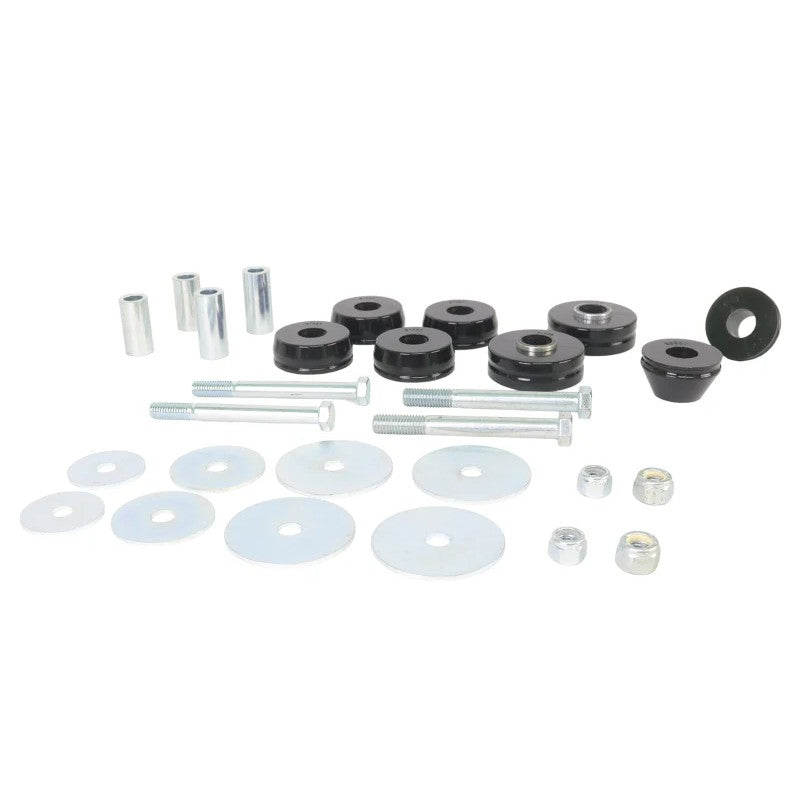 Whiteline W93499 body mount bushing kit with synthetic bushings and plated metal hardware for 1963-1966 Chevrolet C10.