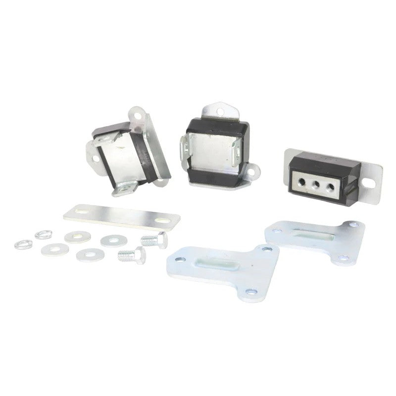 Whiteline W93473 engine and transmission mount kit featuring heavy-duty black bushings and corrosion-resistant hardware.