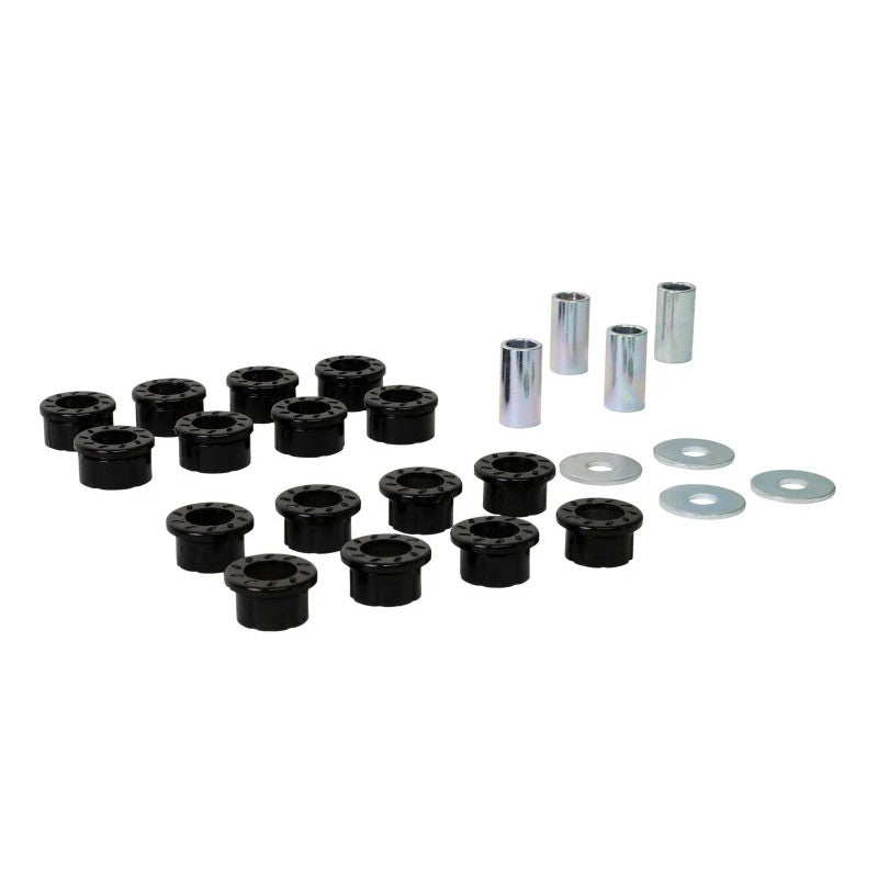 Whiteline black synthetic strut rod inner and outer bushings for 1965-1974 Chevrolet Corvette with grease packet.