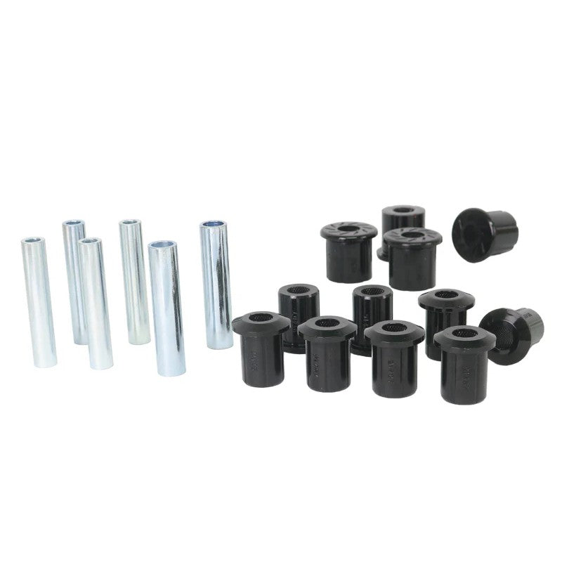 Black Whiteline W73476 front leaf spring and shackle bushing kit with molybdenum grease packet