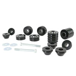 Whiteline W93491 body mount bushing kit with black elastomer bushings and plated metal hardware.