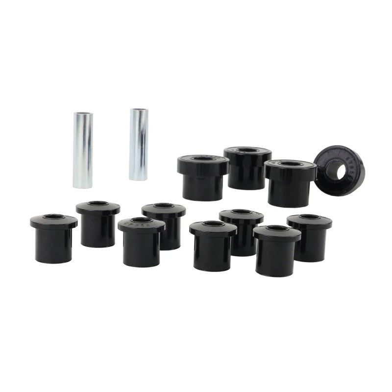 Red Whiteline polyurethane spring eye and shackle bushings with molybdenum disulphide grease packet.