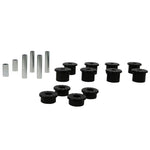 Whiteline W73815 red synthetic elastomer leaf spring eye and shackle bushing kit with molybdenum disulphide grease.