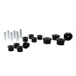 Whiteline W73819 red synthetic elastomer leaf spring eye and shackle bushings for Jeep Cherokee and Comanche.