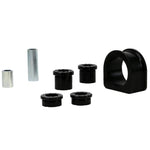 Whiteline W13398 steering rack bushing kit featuring yellow synthetic elastomer bushings and plated metal hardware.