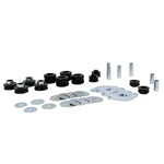 Whiteline W93448 black synthetic elastomer front and rear body mount bushing kit for 2005-2013 Toyota Tacoma.