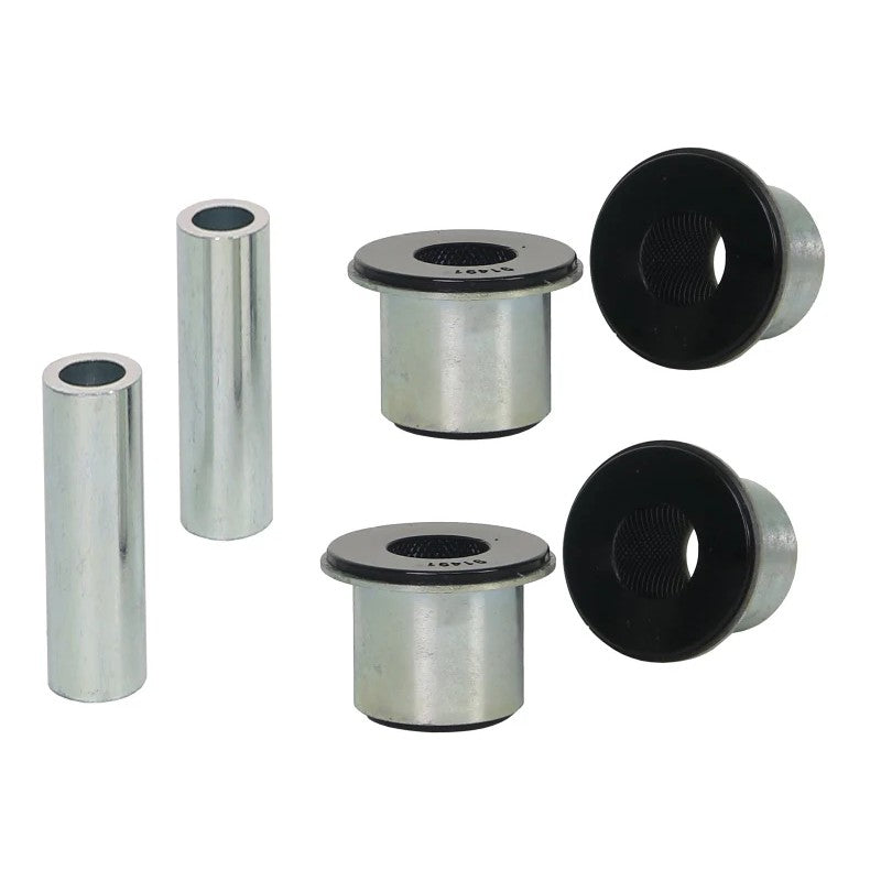 Whiteline black synthetic elastomer rear leaf spring eye bushings and metal sleeves kit for Ram ProMaster.