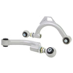 Pair of Whiteline KTA259 adjustable rear upper control arms with black powder coating and silver hardware.