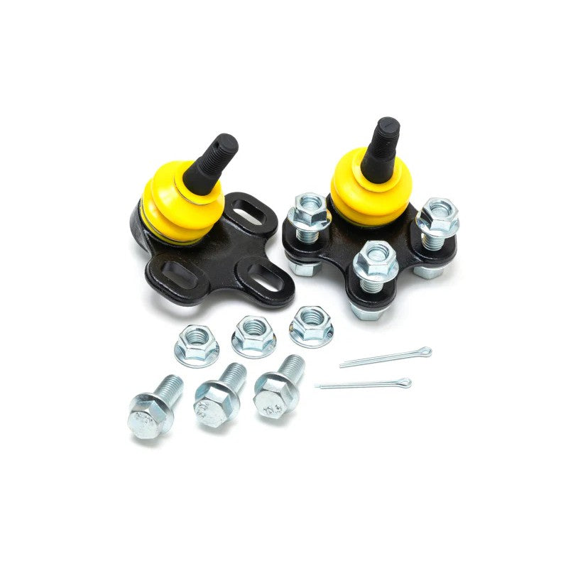 Whiteline KCA468 lower ball joint front camber adjuster kit with black finish and synthetic elastomer bushings.