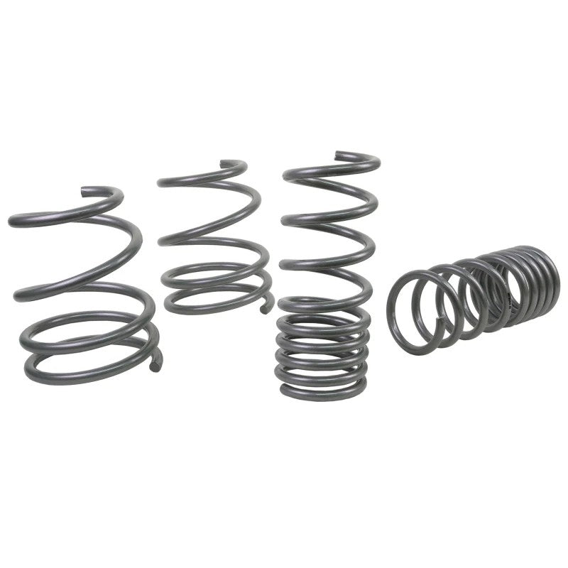 Set of yellow powder-coated Whiteline performance lowering springs for 2015-2021 Subaru WRX STI.