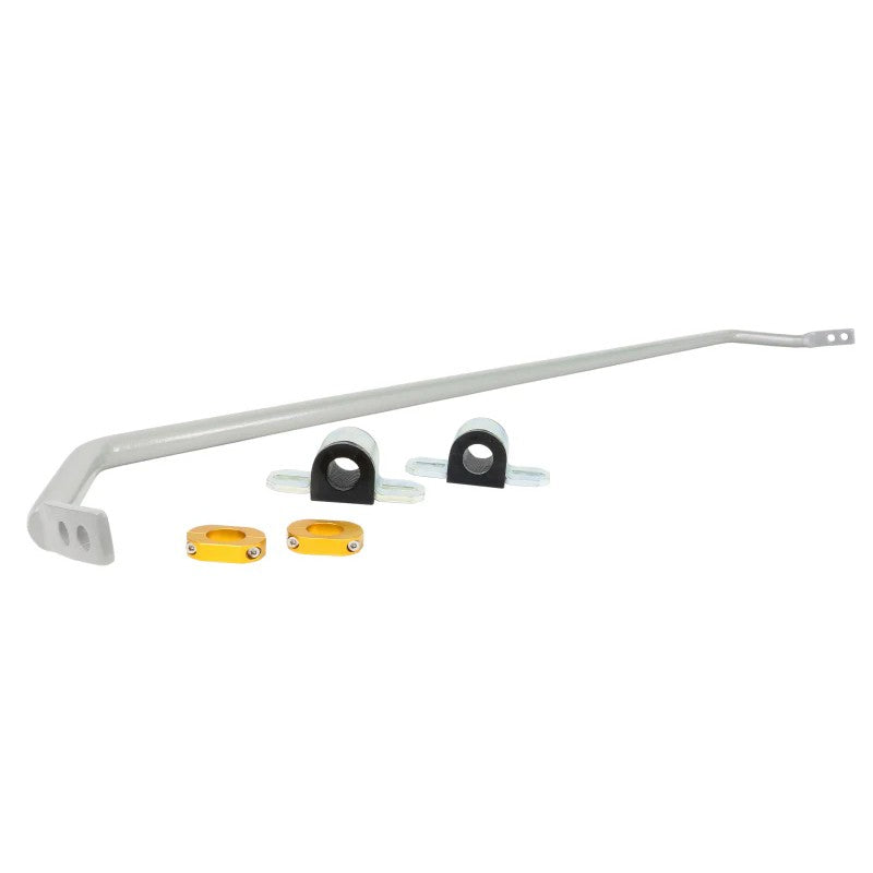 Whiteline 22mm silver adjustable rear sway bar with black bushings and lateral locks for 2016-2018 Ford Focus.