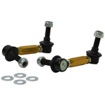 Whiteline KLC198 adjustable rear sway bar link assembly with heavy-duty steel ball joints and protective plating.