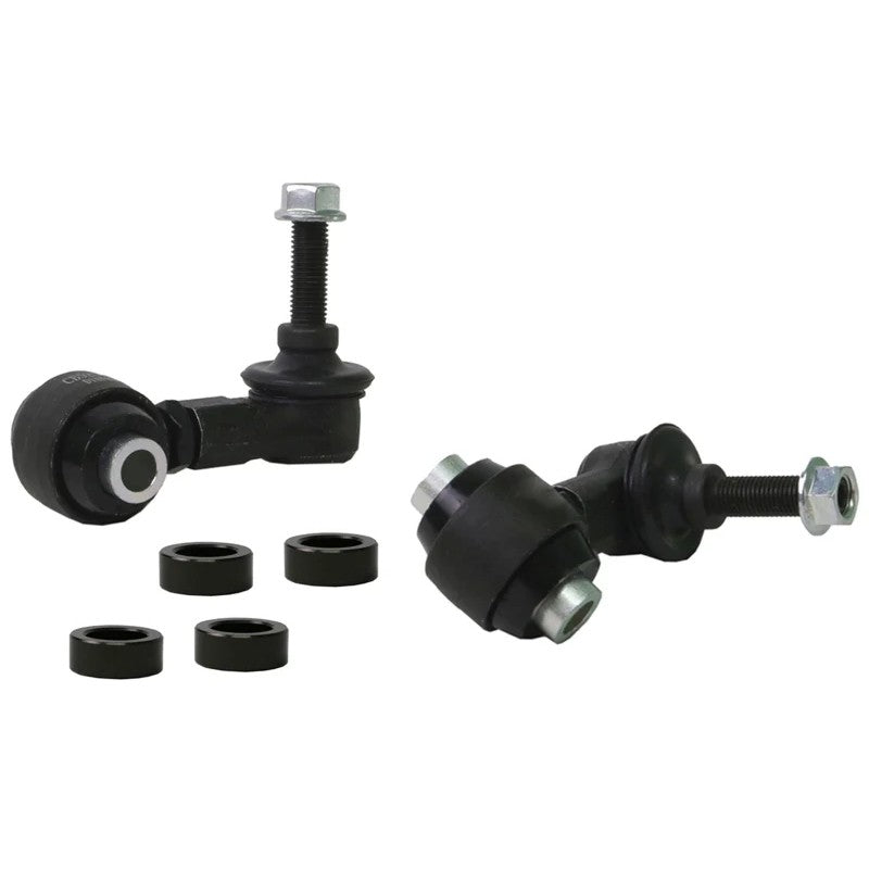 Whiteline KLC217 adjustable rear sway bar end link featuring a gold-anodized alloy body and steel ball joints.
