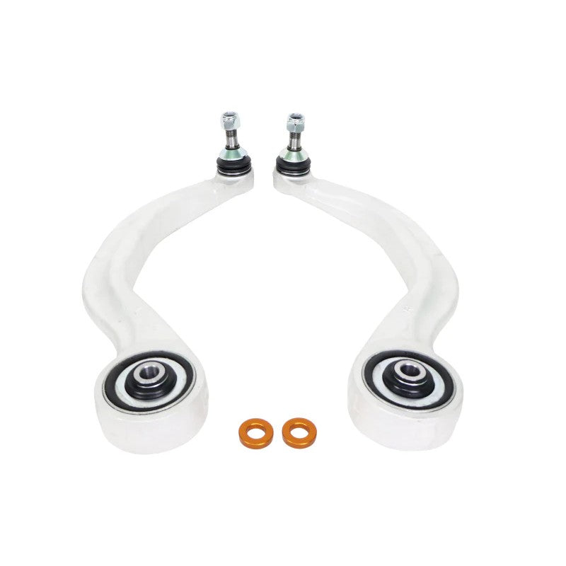 Whiteline KTA406 front lower compliance control arm set with pre-installed dual offset bushings.