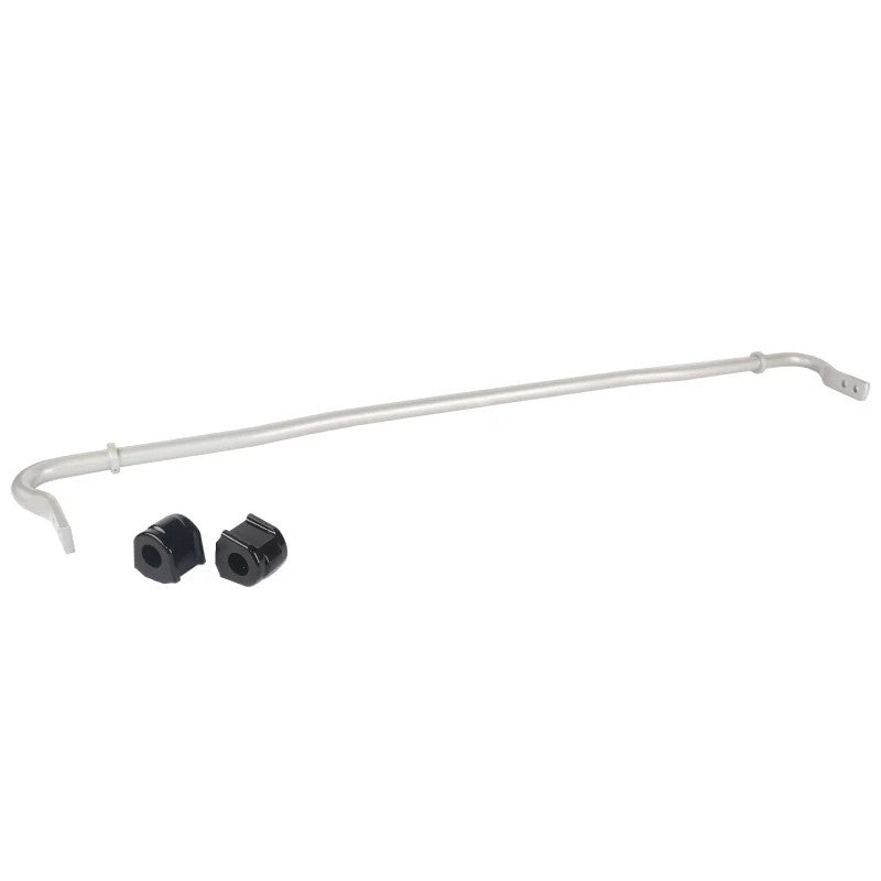 Whiteline BSR55Z 20mm rear adjustable sway bar in silver powder coat with black elastomer bushings.