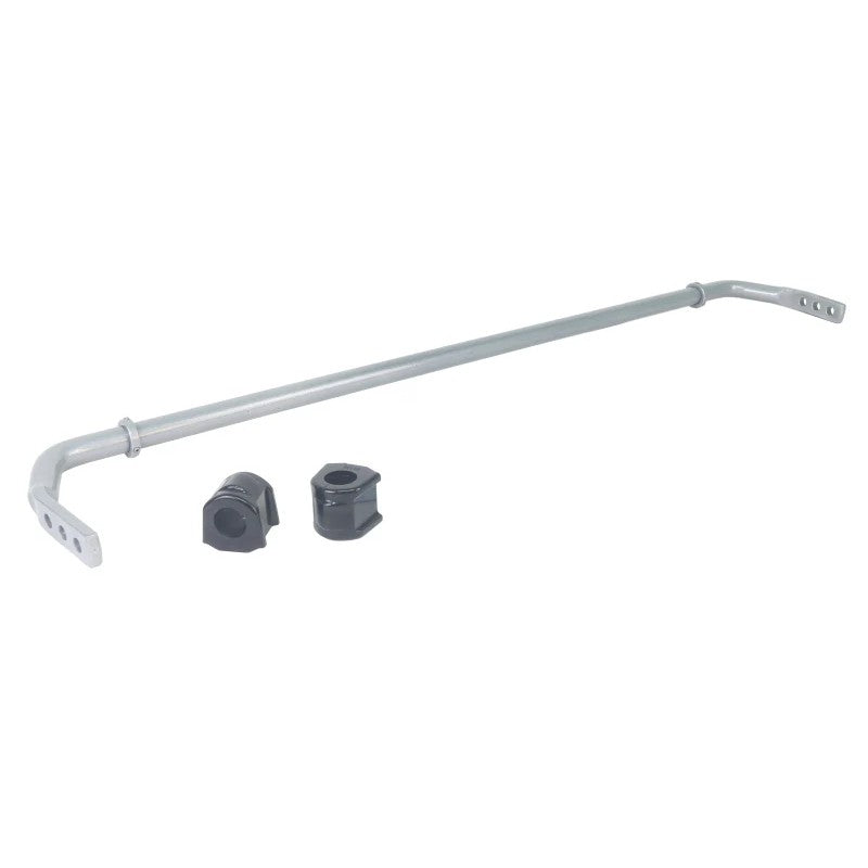 Whiteline BSR57Z silver powder-coated 22mm adjustable rear sway bar with black synthetic elastomer bushings.