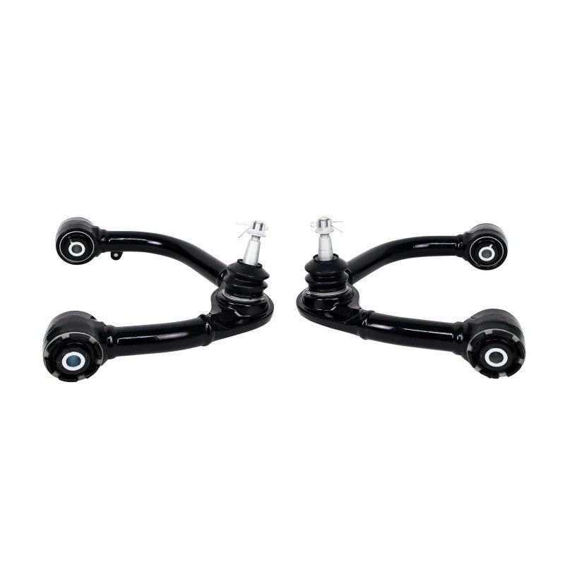 Black powder-coated Whiteline KTA319 front upper control arms with GIIRO bushings for 2021-2025 Ford F-150