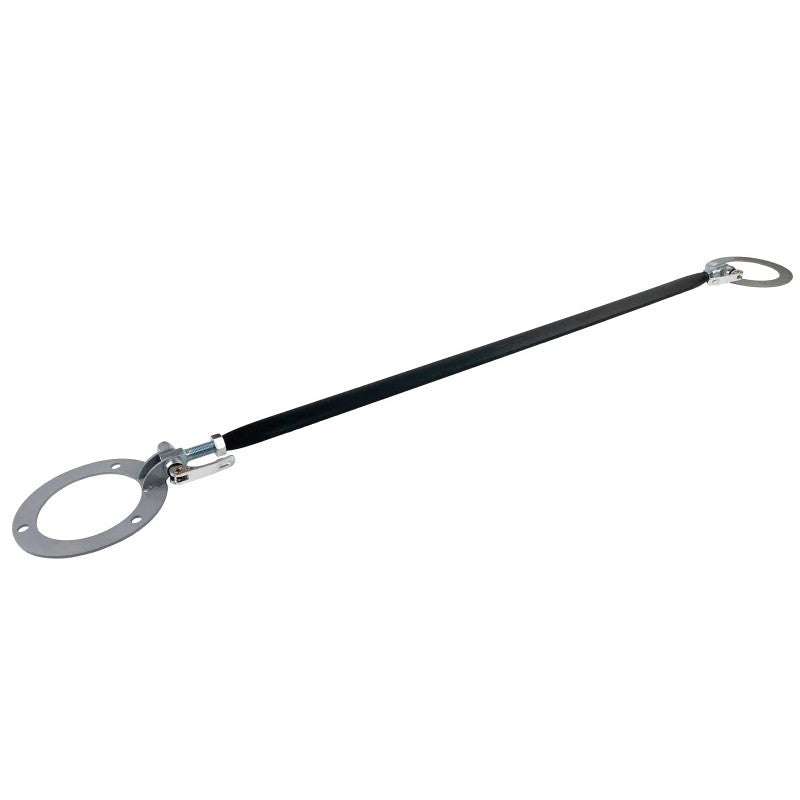 Polished alloy Whiteline KSB590Q rear strut tower brace with quick release clamps.