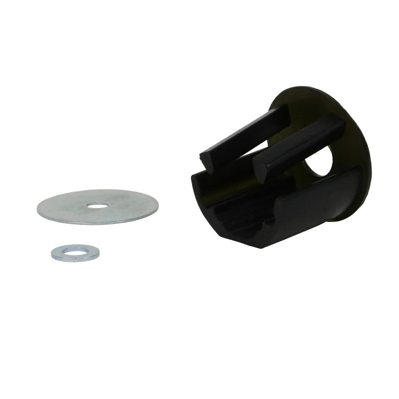 Yellow Whiteline KDT914 synthetic elastomer front torque arm insert bushing for Audi and VW engine mounts.