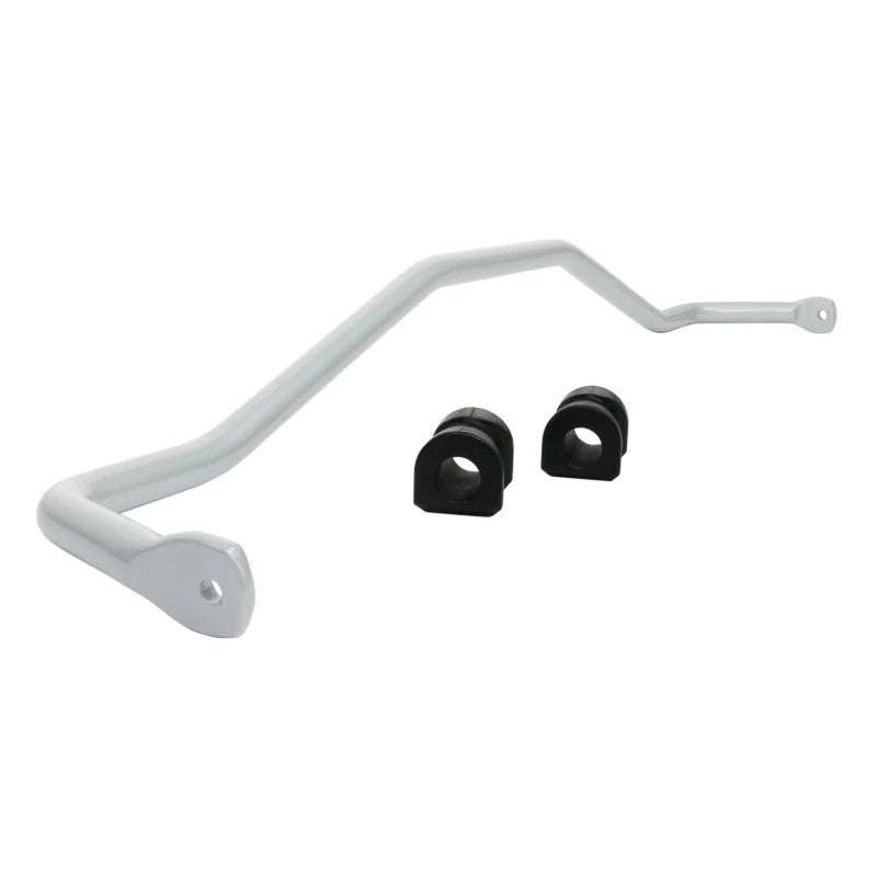 Whiteline 24mm heavy duty front sway bar with black powder coating and yellow synthetic elastomer bushings.