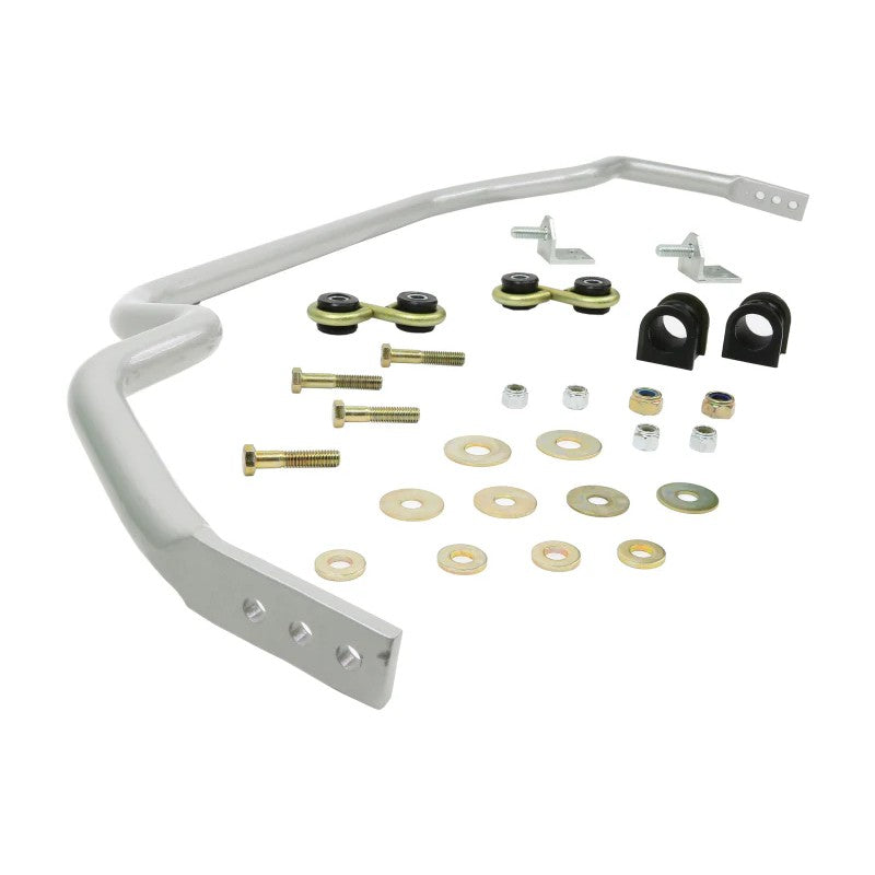 Whiteline BNF42Z 27mm 3-point adjustable front sway bar with synthetic elastomer bushings and lateral locks.