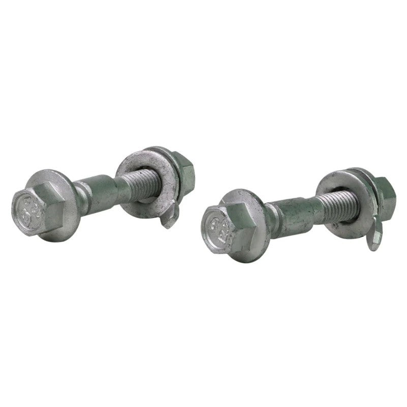 Whiteline KCA412 12mm camber adjusting bolt kit featuring positive toothed lock washers and protective plating.