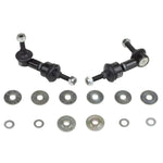 Whiteline KLC107 front adjustable sway bar links featuring silver anodized alloy bodies and steel ball joint ends.