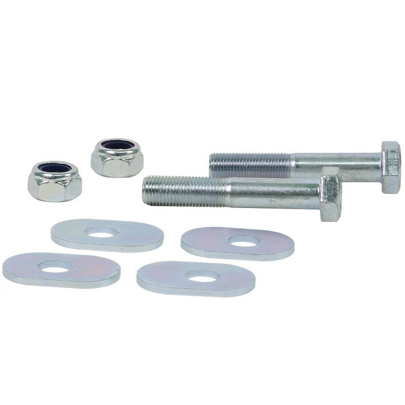 Whiteline KCA307 Rear Toe Lock Bolt Kit featuring gold-plated hardware and locking washers for Subaru suspension.