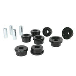 Whiteline KDT988 rear subframe mount bushing kit with yellow synthetic elastomer bushings, steel tubes, and grease packet.