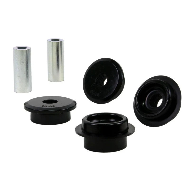 Whiteline KDT954 differential mount bushing kit featuring yellow synthetic elastomer bushings and plated metal sleeves.