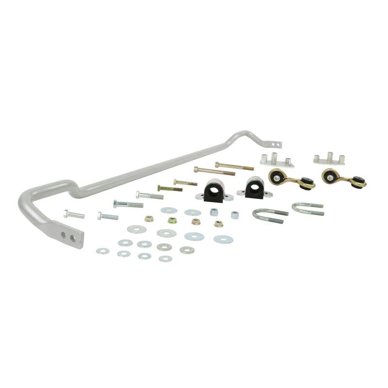 Whiteline 22mm 2-point adjustable rear sway bar with yellow synthetic elastomer bushings and mounting hardware.