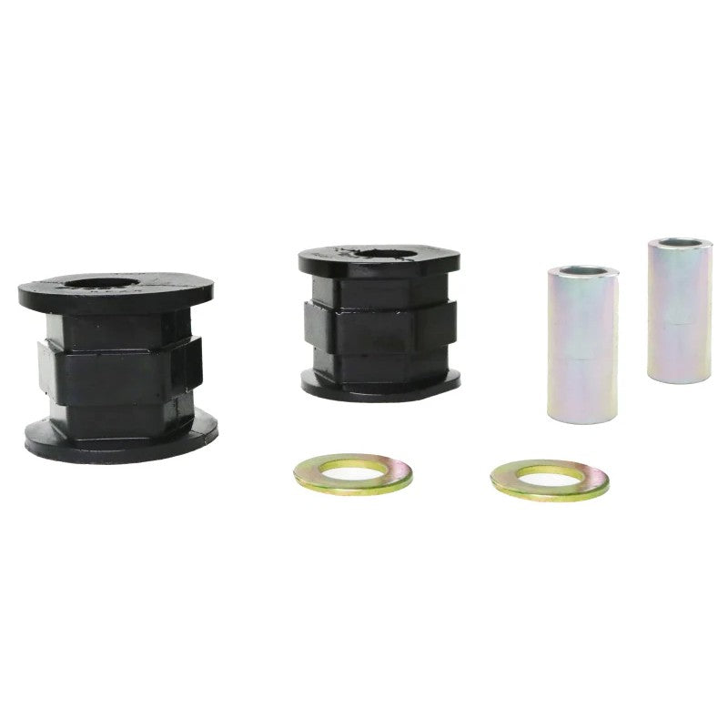 Whiteline KCA366 front lower control arm caster adjustment kit with synthetic elastomer bushings and mounting hardware.