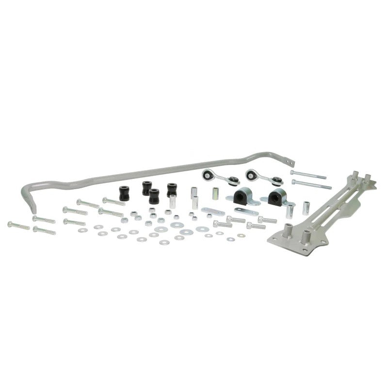 Whiteline 22mm heavy duty adjustable rear sway bar with synthetic elastomer bushings and lateral locks.