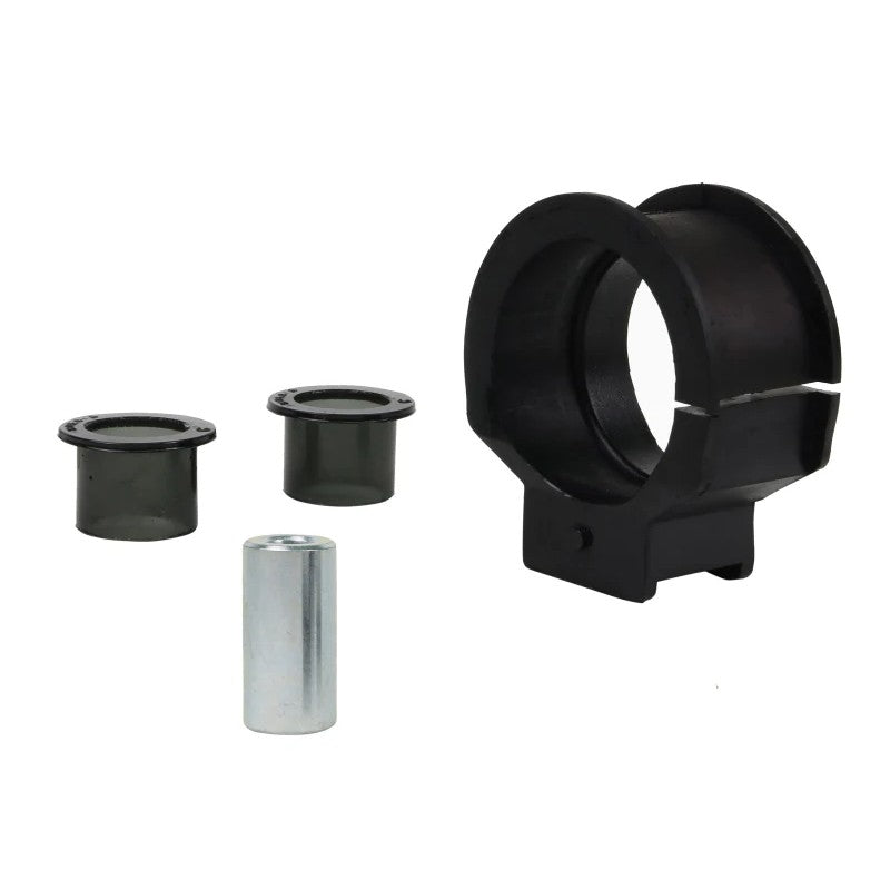 Whiteline steering rack bushing kit featuring synthetic bushings and plated mounting hardware for 1996-2000 Toyota RAV4.