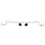 Whiteline BBF43 27mm fixed front sway bar with silver powder coating, elastomer bushings, and lateral locks.