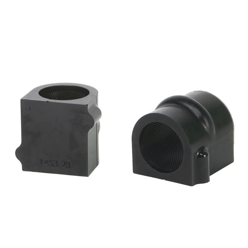 Whiteline W23781 yellow 28mm synthetic elastomer sway bar mount bushings with PTFE lining.