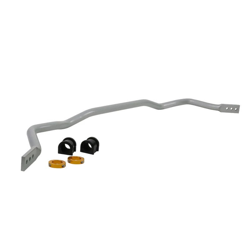 Whiteline BMR84Z 27mm 3-point adjustable rear sway bar with black synthetic elastomer bushings and lateral locks.