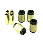 Whiteline synthetic elastomer front upper inner control arm bushings with metal crush tubes and molybdenum grease.