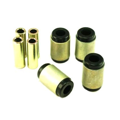 Whiteline synthetic elastomer front upper inner control arm bushings with metal crush tubes and molybdenum grease.
