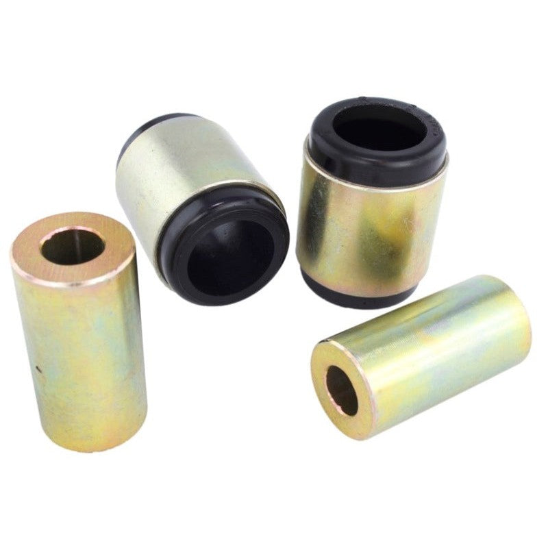 Whiteline W62996 synthetic elastomer rear lower inner control arm bushings with included installation grease.
