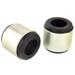 Whiteline Plus synthetic elastomer rear upper front trailing arm bushings with metal sleeves and moly grease packet.