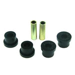 Whiteline Plus W51280 front lower inner control arm bushing made of black synthetic elastomer with a plated metal sleeve.