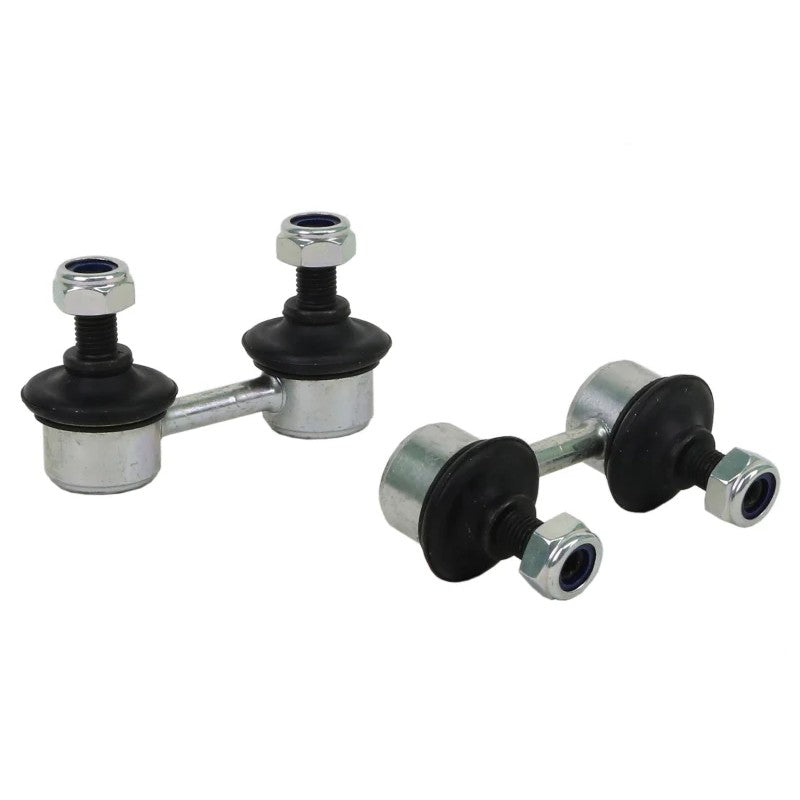 Whiteline Plus W23185 steel sway bar link assembly featuring heavy-duty ball joint ends and protective plating.