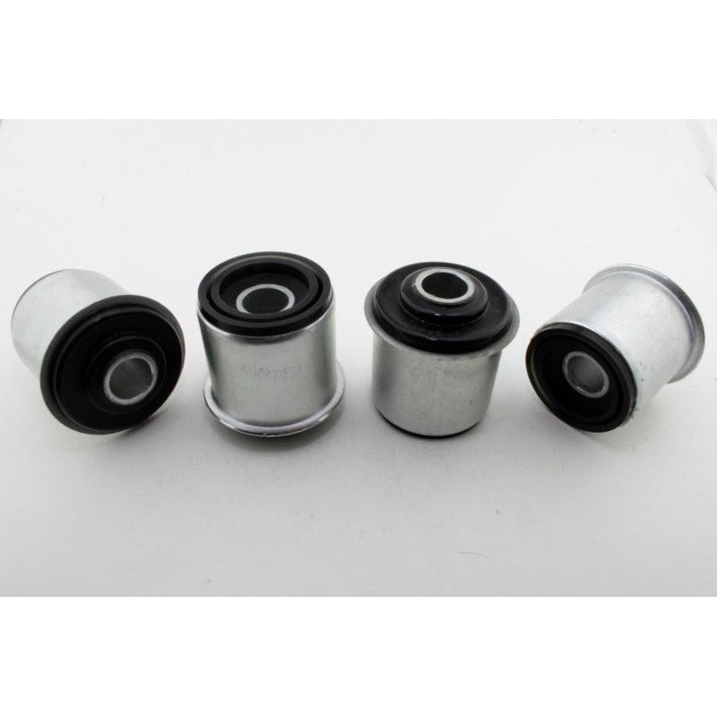 Whiteline Plus synthetic elastomer rear subframe mount bushings for Nissan S14 and S15 chassis with gold zinc plating.