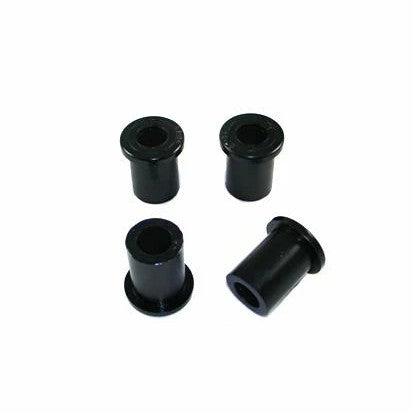 Black Whiteline Plus synthetic elastomer rear spring shackle bushing set with included molybdenum disulphide grease