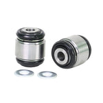 Whiteline W63412 rear lower control arm outer bushing featuring corrosion-resistant plating and chamfered leading edge.