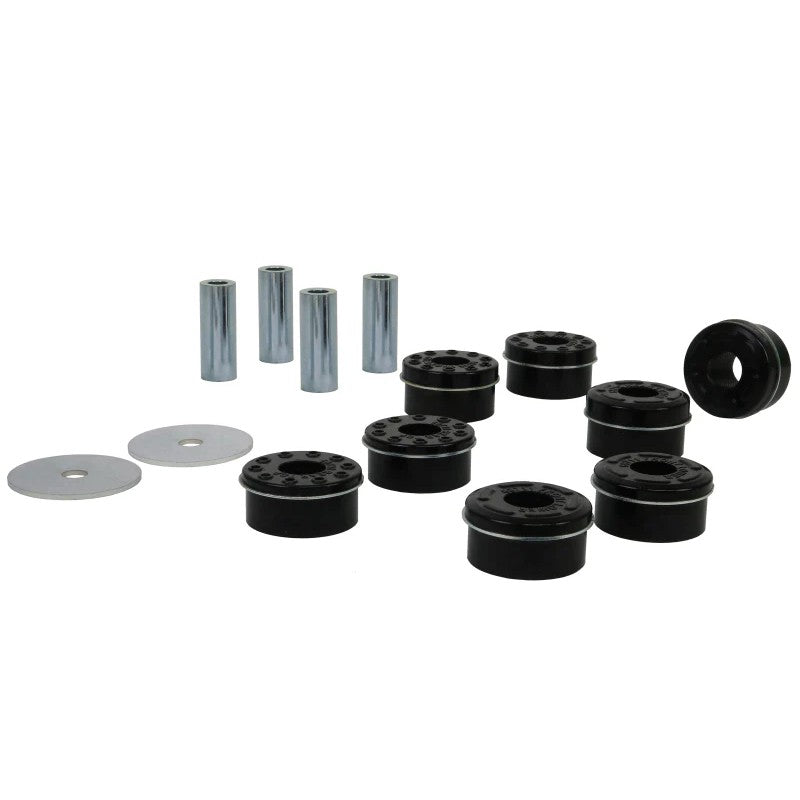 Whiteline Plus synthetic elastomer rear crossmember mount bushing inserts for 2015-2026 Ford Mustang