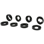 Whiteline Plus black synthetic elastomer crossmember mount inserts and molybdenum disulphide grease packet.